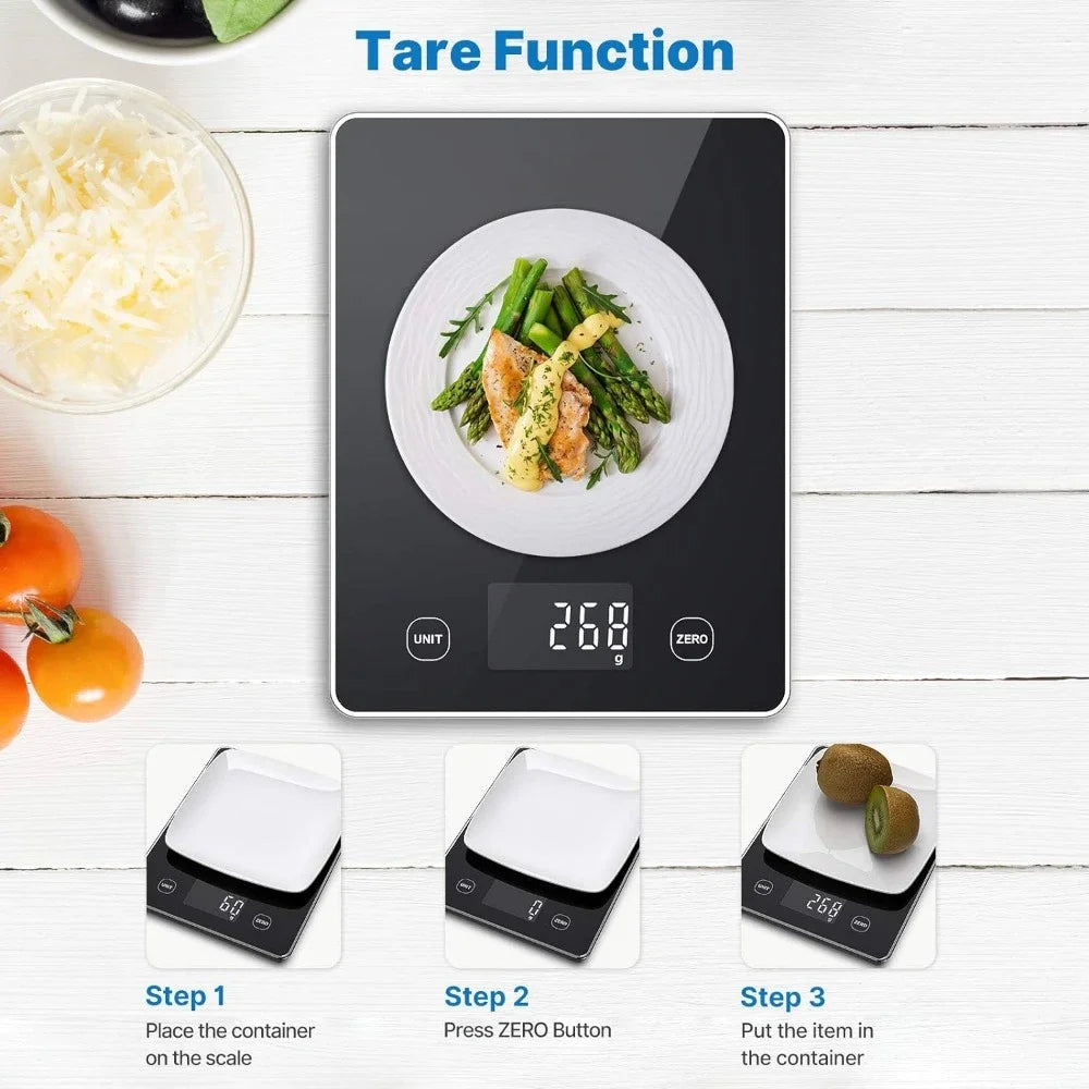 Kitchen Scale, Smart Food Scale with Nutritional Calculator, Food Weight Scale Grams and Ounces, Black Glass, 22Lb/10Kg