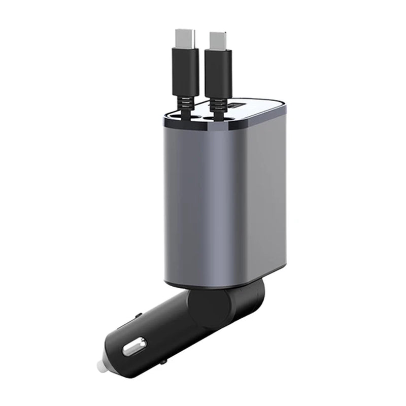 100/120W 4 in 1 Flexible Retractable PD QC3.0 Car Fast Charger for Apple USB Type C Super Fast Charger Cigarette Lighter Adapter