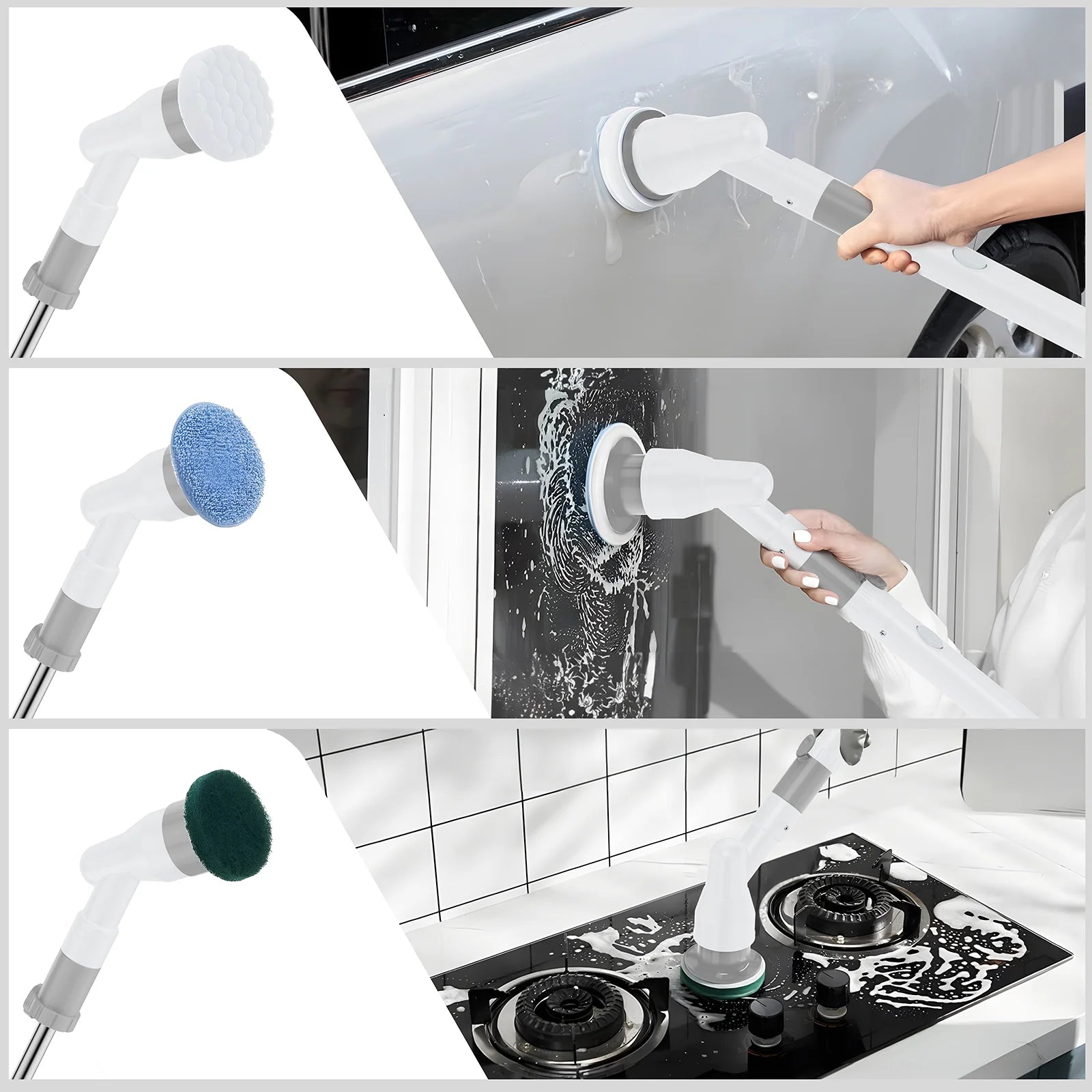 Electric Spin Scrubber 2024 New Cordless Power Cleaning Brush with 7 Replacement Brush Heads, Shower Cleaning Brush with Extension Arm for Bathtun Grout Floor Tile, Gray