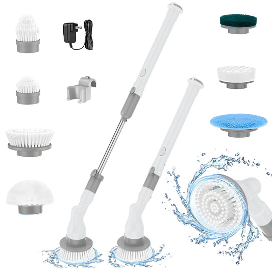 Electric Spin Scrubber 2024 New Cordless Power Cleaning Brush with 7 Replacement Brush Heads, Shower Cleaning Brush with Extension Arm for Bathtun Grout Floor Tile, Gray