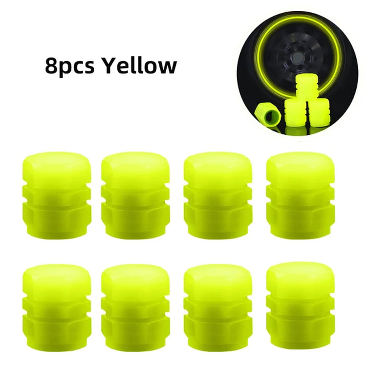 4PCS/8PCS Glow Tire Valve Luminous Car Tire Pressure Caps Stem Cover Glowing in Dark Universal Tire Valve Stem Covers for Cars