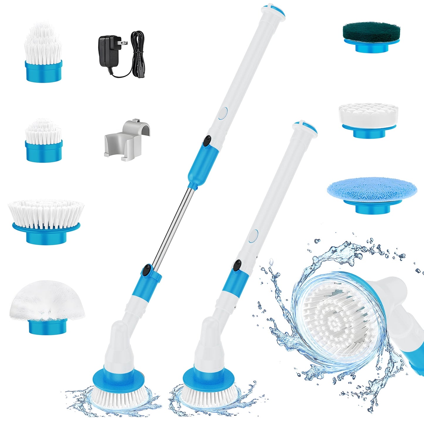 Electric Spin Scrubber 2024 New Cordless Power Cleaning Brush with 7 Replacement Brush Heads, Shower Cleaning Brush with Extension Arm for Bathtun Grout Floor Tile, Gray