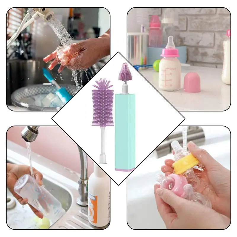 Baby Silicone Bottle Brush Long Handle Cleaning Brush 360-Degree Rotating Cleaning Bottle Brushes for Baby Bottles