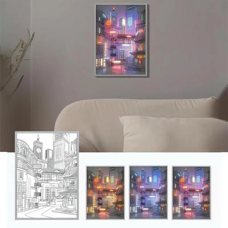 Anime LED Light Painting Beautiful City Night View Luminous Decor USB Dimming Wall Artwork Romantic Home Decoration Night Lamp